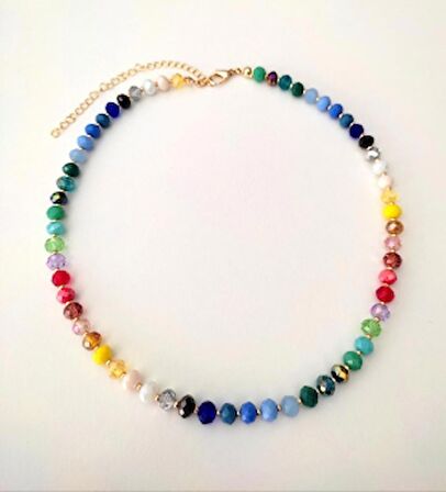 Kadın Renkli Kristal Kesim Boncuklu Kolye