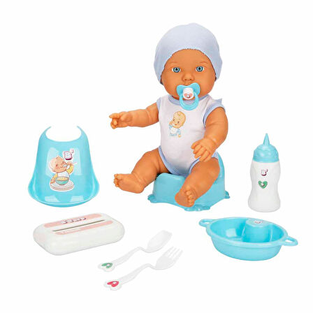 Bebelou Sesli Bakım Zamanı Bebek Oyun Seti 32 cm 38239 Mavi