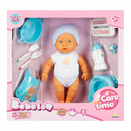 Bebelou Sesli Bakım Zamanı Bebek Oyun Seti 32 cm 38239 Mavi