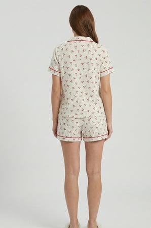 Laperissa Kadın Pijama Takımı Beyaz Cherry Müslin Dokuma Şortlu Biyeli 44 Beden