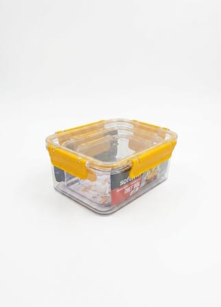 Softchef 3'lü Sızdırmaz Saklama Kabı Seti - 375 ml / 800 ml / 1700 ml Dikdörtgen Kilitli Erzak ve Erzak Kutusu, BPA Free Şeffaf Buzdolabı İçi Düzenleyici Organizer (SARI)