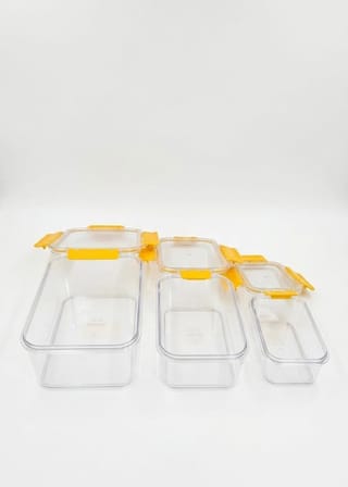 Softchef 3'lü Sızdırmaz Saklama Kabı Seti - 375 ml / 800 ml / 1700 ml Dikdörtgen Kilitli Erzak ve Erzak Kutusu, BPA Free Şeffaf Buzdolabı İçi Düzenleyici Organizer (SARI)