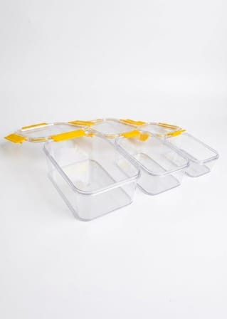 Softchef 3'lü Sızdırmaz Saklama Kabı Seti - 375 ml / 800 ml / 1700 ml Dikdörtgen Kilitli Erzak ve Erzak Kutusu, BPA Free Şeffaf Buzdolabı İçi Düzenleyici Organizer (SARI)