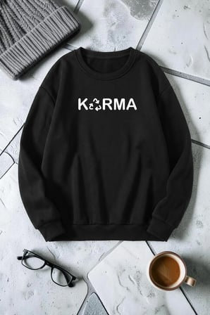 Unisex Karma Baskılı Bisiklet Yaka Sweatshirt