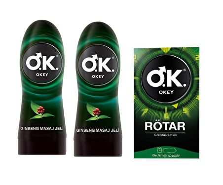 OKEY Ginseng Özlü Kayganlaştırıcı ve Masaj Jeli 2 Adet 200ml + Rötar Prezervatif 10'lu