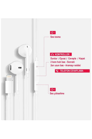 iPhone Uyumlu Lightning Konnektörlü Kablolu Tak Çalıştır Kulaklık