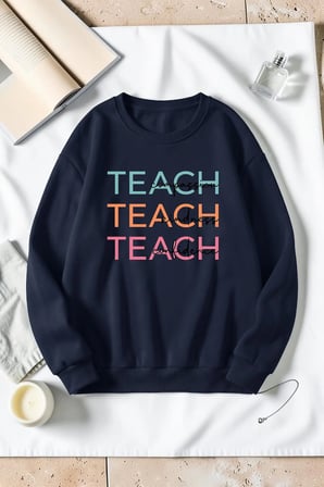 Unisex Teach Baskılı Bisiklet Yaka Sweatshirt