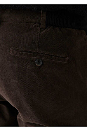 Mong Koyu Kahve Renk Kadife Beli Lastikli Jogger Pantolon