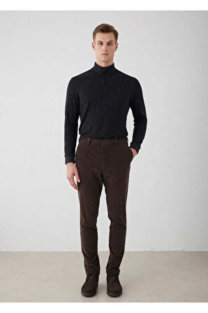 Mong Koyu Kahve Renk Kadife Beli Lastikli Jogger Pantolon