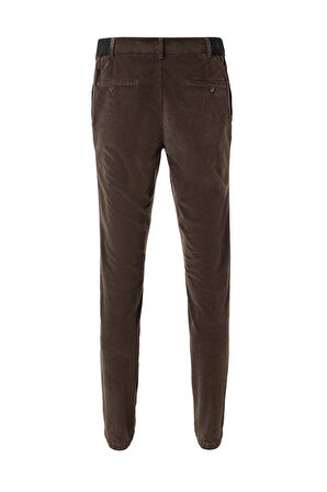 Mong Koyu Kahve Renk Kadife Beli Lastikli Jogger Pantolon