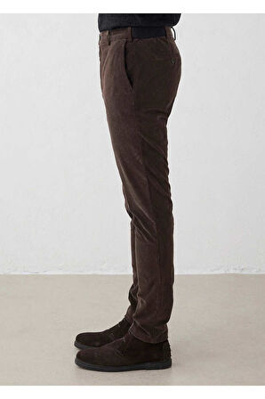 Mong Koyu Kahve Renk Kadife Beli Lastikli Jogger Pantolon