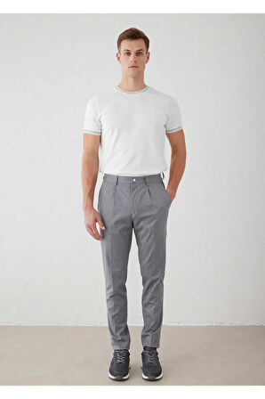 Bohoo Gri Renk Pileli Chino Pantolon