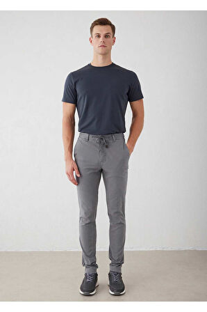 Lango Gri Renk Esnek Belli Kordonlu Chino Pantolon