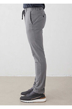 Lango Gri Renk Esnek Belli Kordonlu Chino Pantolon