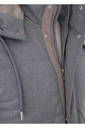 Talu Gri Renk Fermuarlı Kapüşonlu Mont