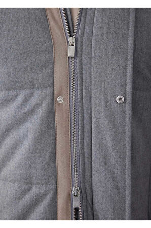 Talu Gri Renk Fermuarlı Kapüşonlu Mont