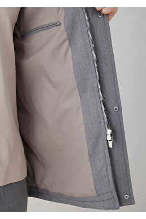 Talu Gri Renk Fermuarlı Kapüşonlu Mont