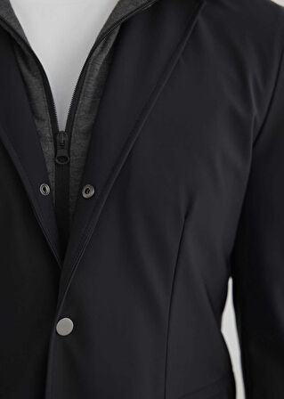 Mayorca Lacivert Renk Kapüşonlu Çıkarılabilir Mostralı Ceket