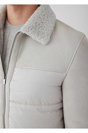 Larton Açık Bej Renk Kürklü Süet Mont