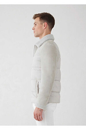 Larton Açık Bej Renk Kürklü Süet Mont