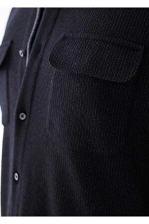 Endero Antrasit Renk Çizgi Desenli Yün Karışımlı Gömlek