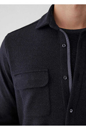 Endero Antrasit Renk Çizgi Desenli Yün Karışımlı Gömlek