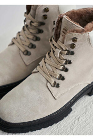 Louch Taş Renk Kürk Detaylı Süet Bot