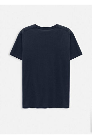Jersey Lacivert Renk İpek Apreli Bisiklet Yaka T-shirt