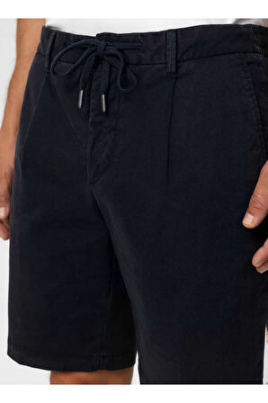 Topp Lacivert Renk Logo Detaylı Chino Şort