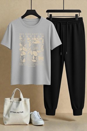 Unisex But Seek First His Kingdom Tasarım Baskılı Tshirt - 2'li Eşofman Takımı