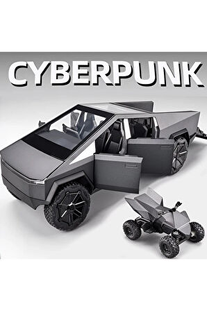 1/32 Tesla Cybertruck Pikap Model Metal Off Road Koleksiyonu Sesli Işıklı Çek Bırak ( Kutusuz )