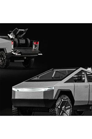 1/32 Tesla Cybertruck Pikap Model Metal Off Road Koleksiyonu Sesli Işıklı Çek Bırak ( Kutusuz )