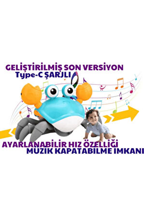  Yengeç Emeklemeye Ve Yürümeye Yardımcı 3 Hız Kademeli Kapatıp Açılabilen Müzikli Sensörlü Şarjlı