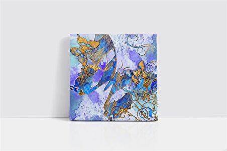 Mavi Fonda Kelebek Görselleri Kanvas Tablo