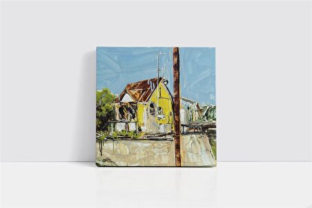 Sarı Soyut Ev Kanvas Tablo