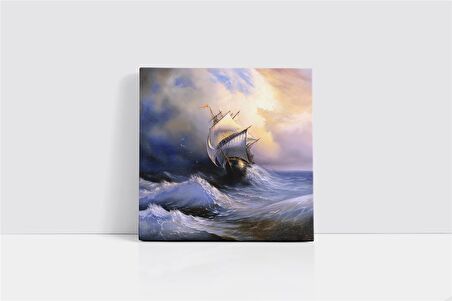 Fırtınayla Boğuşan Yelkenli Kanvas Tablo