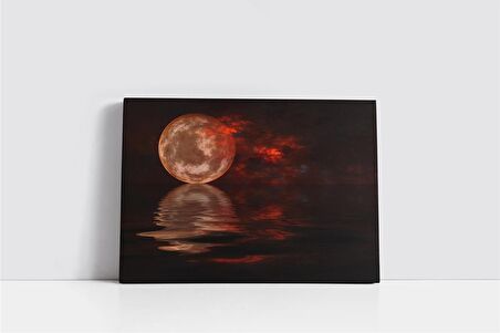 Denizde Yansıma Yapan Gece Ay Kanvas Tablo