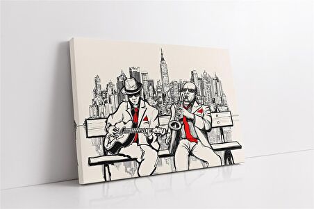 Saksofoncu ve Gitarist Kanvas Tablo
