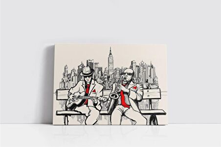 Saksofoncu ve Gitarist Kanvas Tablo