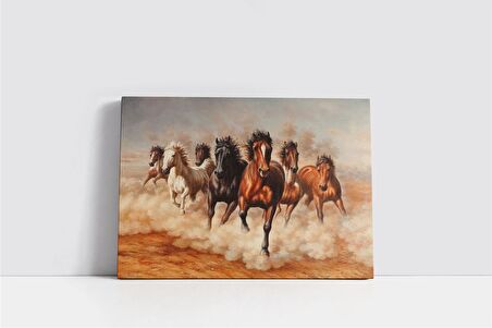 Tozu Dumana Katmış At Sürüsü Kanvas Tablo