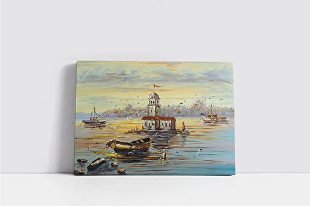 İstanbul Sandallar ve Kız Kulesi Kanvas Tablo