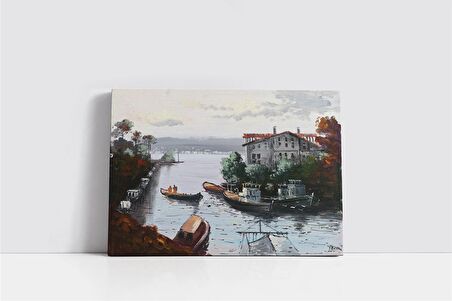 İstanbul Beyaz Yalı ve Tekneler Kanvas Tablo