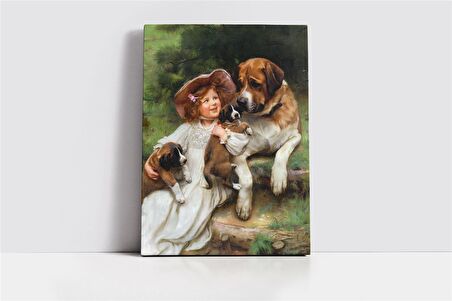 Köpeklerle Çocuk Kanvas Tablo
