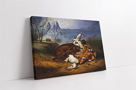 Ayı ve Kızılderili Kanvas Tablo