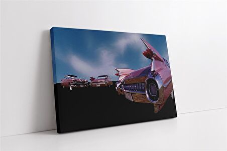 Pembe Klasik Arabalar Kanvas Tablo