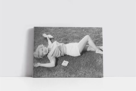 Marliyn Monroe Çimlerde Uzanırken Ki Kanvas Tablo