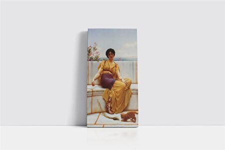 Kediyle Oynayan Kadın JW Godward Kanvas Tablo
