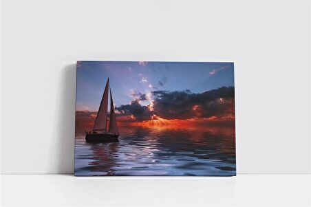 Gün Batımında Yelkenli Kanvas Tablo