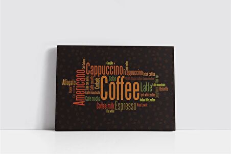 Kahve Çeşitleri İngilizce Kanvas Tablo