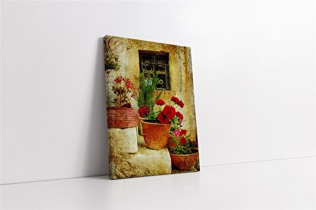 Merdiven Üstünde Saksılar Kanvas Tablo